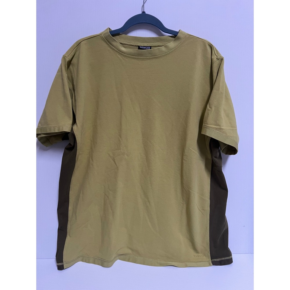 Patagonia Mens XL Organic Cotton Blend Two Tone Colorblock T-Shirt Olive Brown
